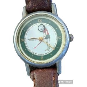 Vintage Woman Majesti Golfing Golf Ball Watch Japan Movement Leather Hong Kong